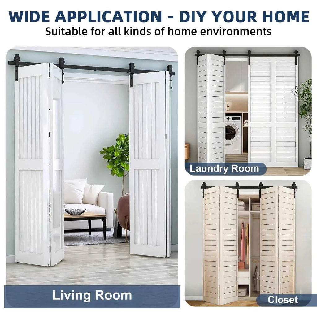 Heavy Duty Bi-Folding Sliding Barn Door Hardware Kit Quiet Side-Mounted Roller – 2/4 Bifold Doors For Closet Laundry Bedroom The jack market .AU The jack market .AU Home $ 150 14:350850#72in for 4 Doors;200007763:201336101