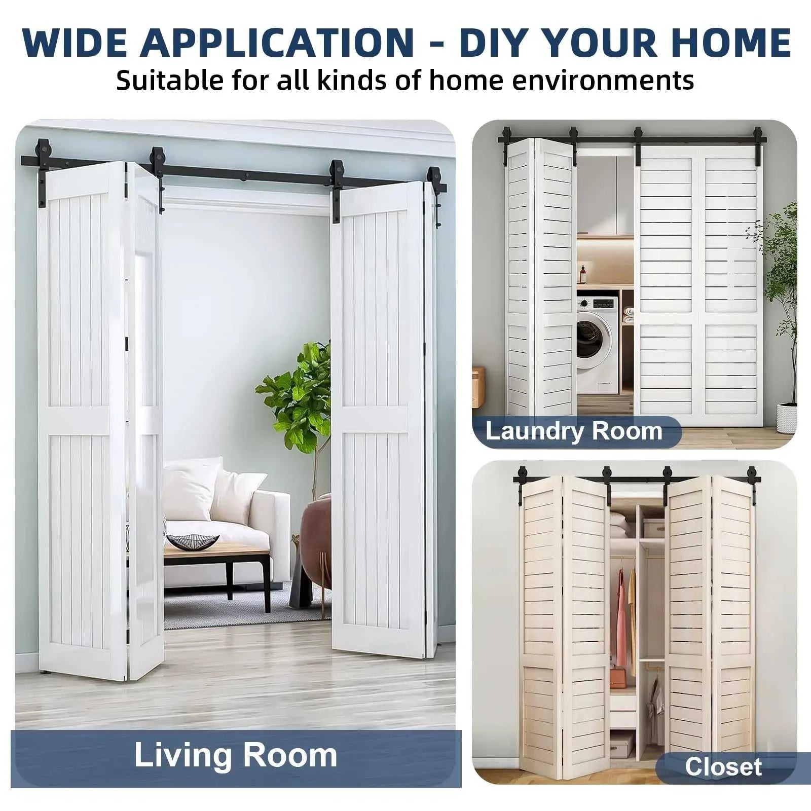 Heavy Duty Bi-Folding Sliding Barn Door Hardware Kit Quiet Side-Mounted Roller – 2/4 Bifold Doors For Closet Laundry Bedroom The jack market .AU The jack market .AU Home $ 150 14:350850#72in for 4 Doors;200007763:201336101