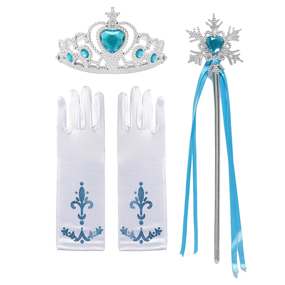 Girls Princess Dress Accessories Gloves Wand Crown Jewelry Set Princess Wig Braid Princess Dress Costume Cosplay Accessories