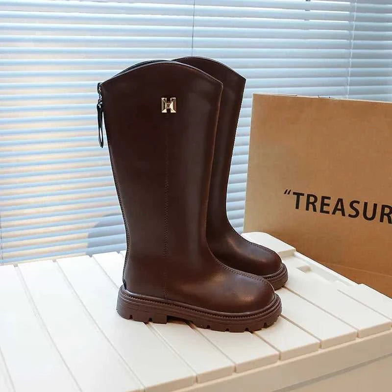Girls Long Boots Black PU Leather Kids High Boots 2024 Autumn Winter Fashion Warm Fur Children Motorcycle Boots Simple Classic The jack market .AU The jack market .AU Mum & Kids: Essential Products for Every Family $ 50 14:193;200000124:200000333#35(insole 21.6cm)