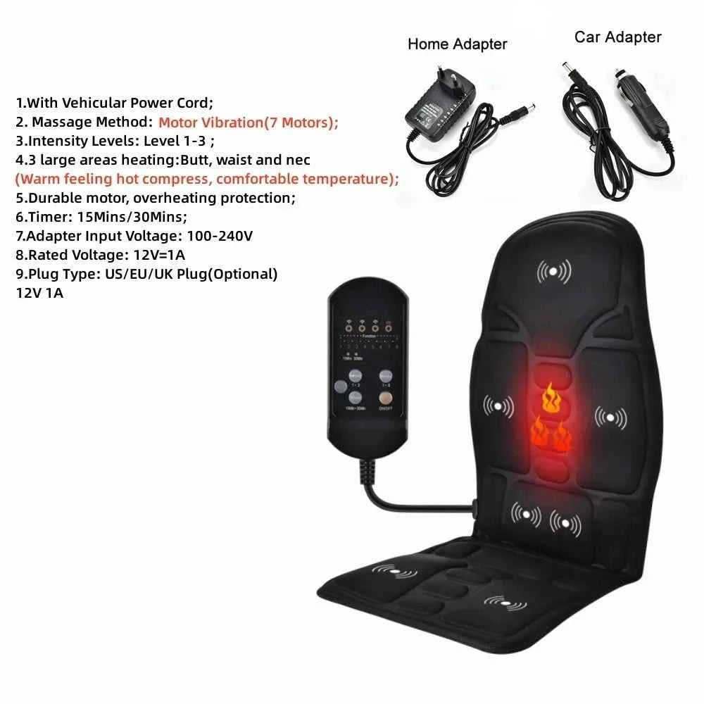 Electric Comfort Vibrating Massage Pad - Soothing Heat & Relaxation for Back, Neck & Lumbar - Perfect for Car, Office, & Home