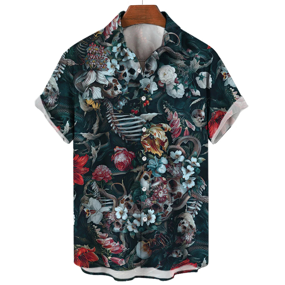 Hawaiian Skull 3D Printed Shirt - Summer Comfort & Breathability, Casual Short Sleeve for Confident Style