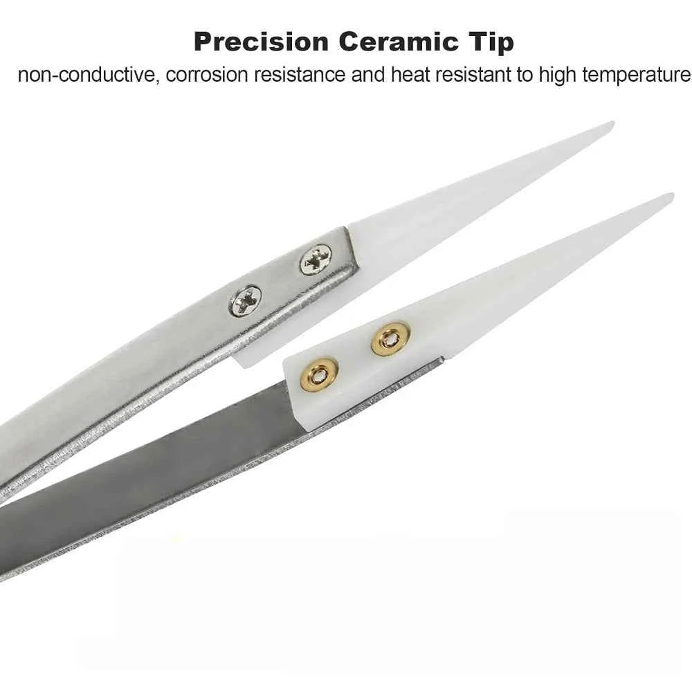 Ceramic Precision Tweezers - Anti-Static, Acid Resistant, Stainless Steel for Electronics Repair