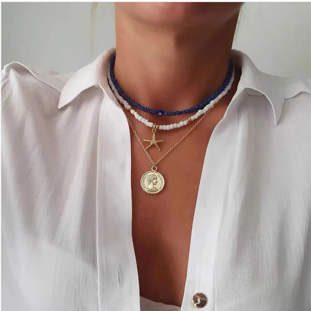 Vintage Blue White Bead Chain Eye Starfish Head Coin Pendant Necklace For Women Boho Fashion Ethnic Multilayer Baroque Jewelry The jack market .AU The jack market .AU Jewellery & Chains $ 49 200000639:4;200001034:203027829#NES-0857-5;200007763:201336100
