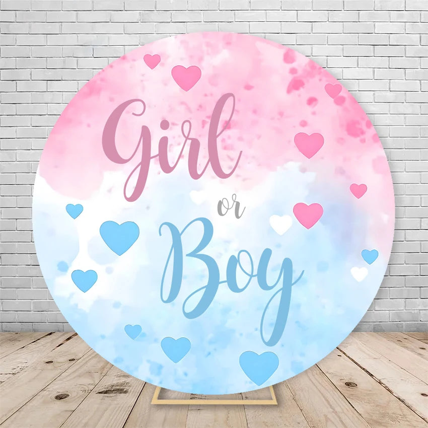 Gender Reveal Backdrop Round Cover Watercolor Cloud Bear Party Decor He or She Oh Baby Shower Photography Background Elasticity