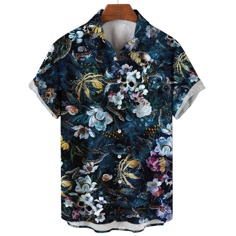 Hawaiian Skull 3D Printed Shirt - Summer Comfort & Breathability, Casual Short Sleeve for Confident Style