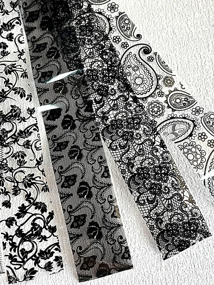 Black Floral Lace Nail Art Transfer Paper Set - 10 Sheets of Stunning Patterns for Creative Designs