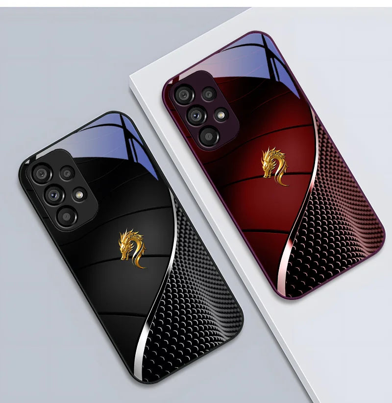 Loong Design Tempered Glass Case for Samsung Galaxy S10-S23 – Ultra-Durable, Stunning Chinese Loong Powder Finish