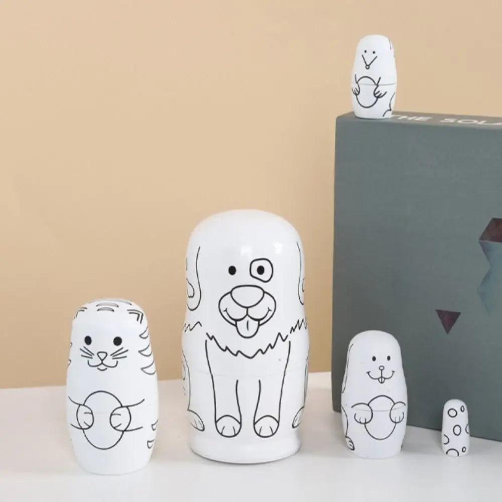 Rabbit 5Pcs/Set Animal Matryoshka Doll Wood Smooth Wooden Stacking Dolls Line Dog Panda Girls Russian Doll Christmas