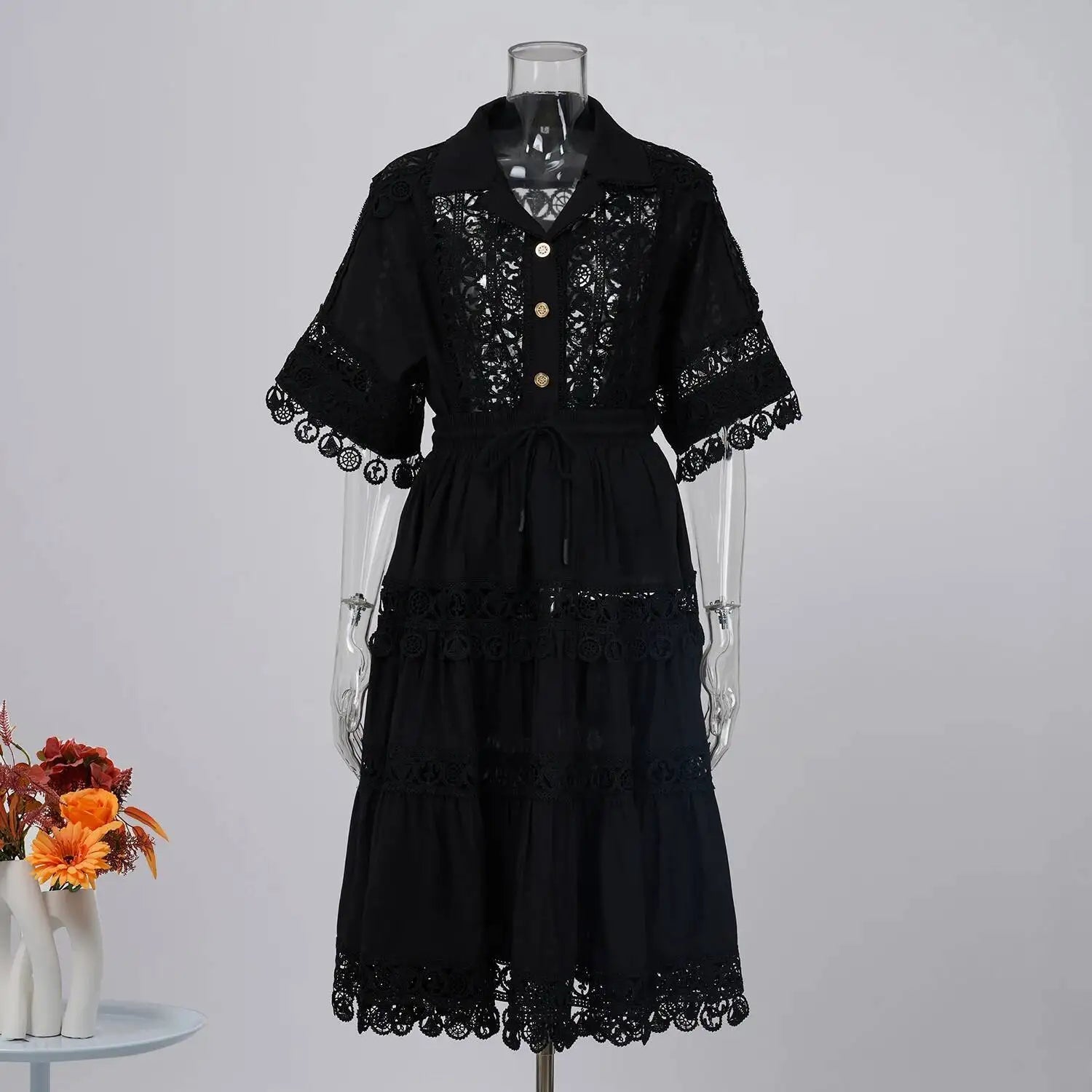Quality Loose Hollow Out Dress Two Piece Set Women's Shirt Short Skirt Set Embroidered Lace Crop Tops Pleated Skirts Suits 2pcs