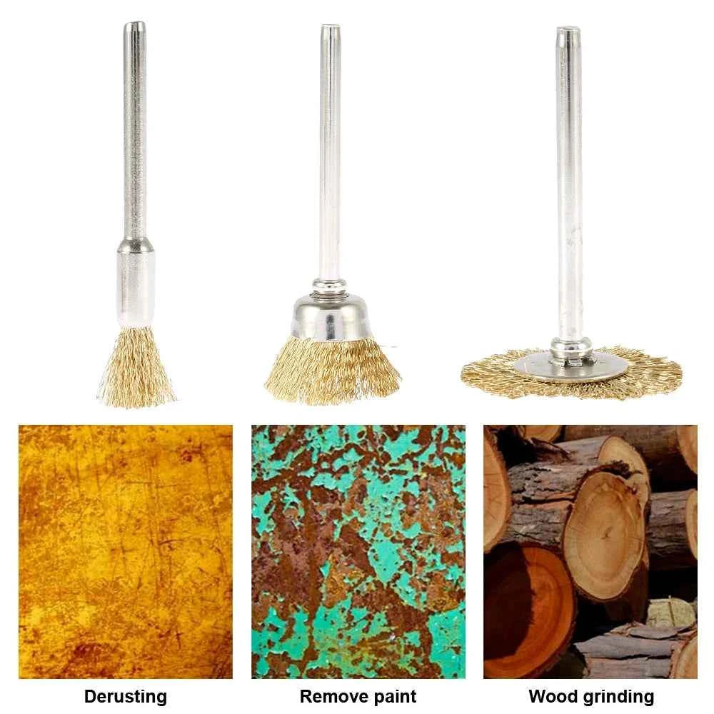 36/60Pcs Brass Brush Steel Wire Wheels Brushes Drill Rotary Tools Polishing Dremel Rotary Tools Metal Rust Removal Brush Set