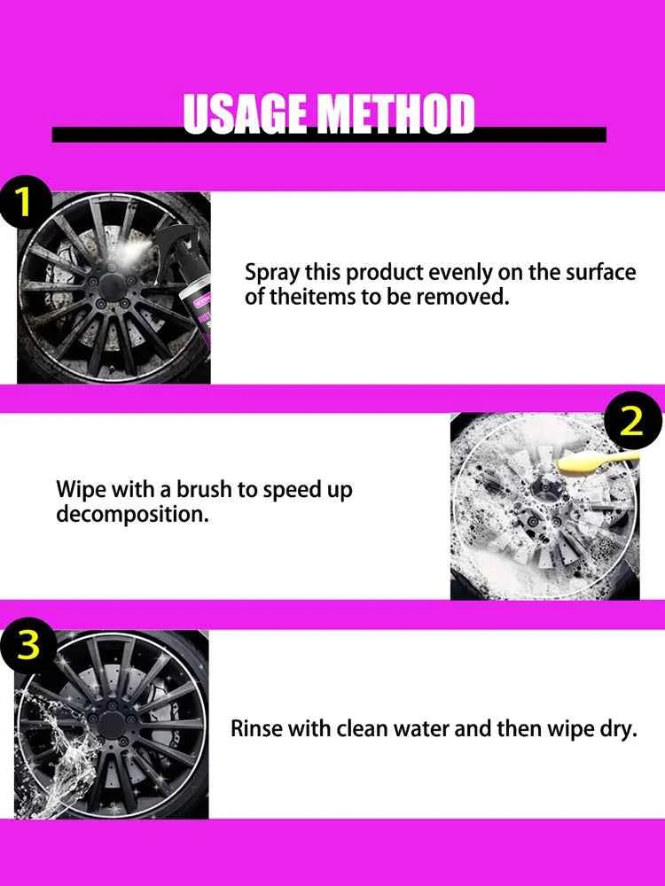 Car Wheels Rim Cleaner Multi Purpose Rust Remover Brake Paint Protect Metal Dust Iron Powder Remover Car Care Chrome Spray