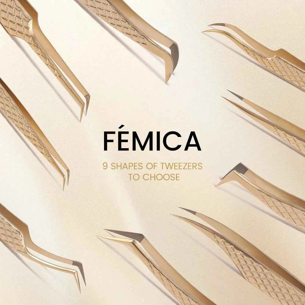 Femica Precision Anti-Slip Eyelash Tweezers for Flawless Volume Lash Extensions & Eyebrow Grooming