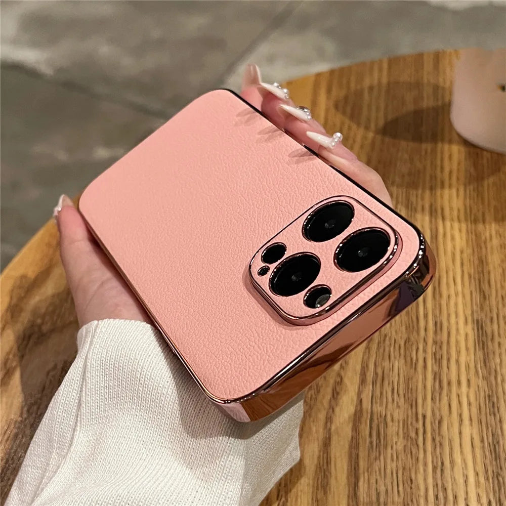 LuxeGuard Retro Lambskin Leather iPhone Case - Shockproof Bumper with Lens Protection for All Models 11-17