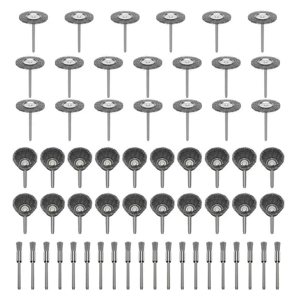 36/60Pcs Brass Brush Steel Wire Wheels Brushes Drill Rotary Tools Polishing Dremel Rotary Tools Metal Rust Removal Brush Set