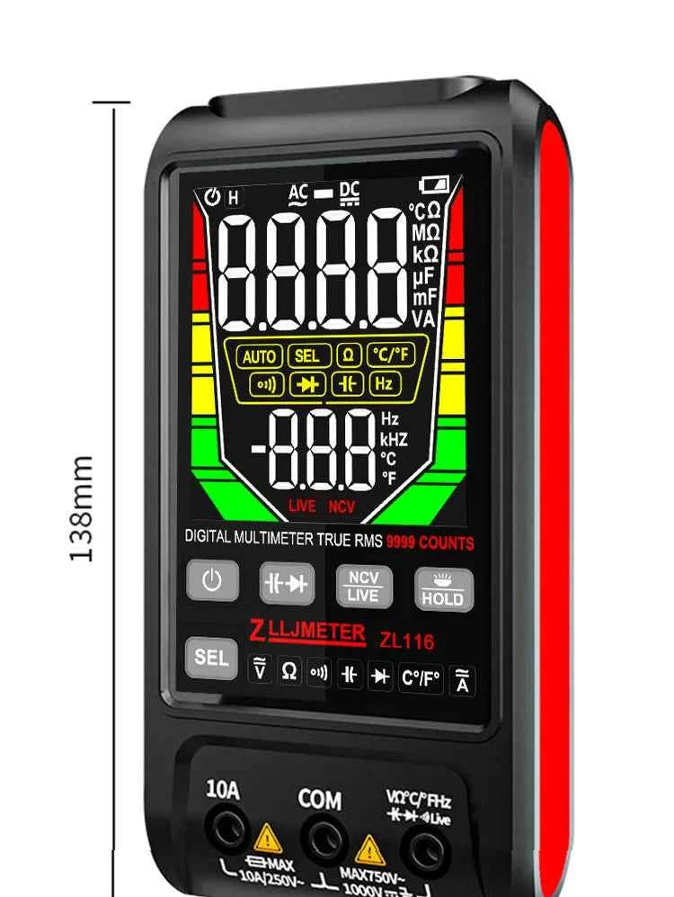SmartTech USB Rechargeable Digital Multimeter - True RMS, AC/DC Current, Capacitance, Temperature, Auto Range