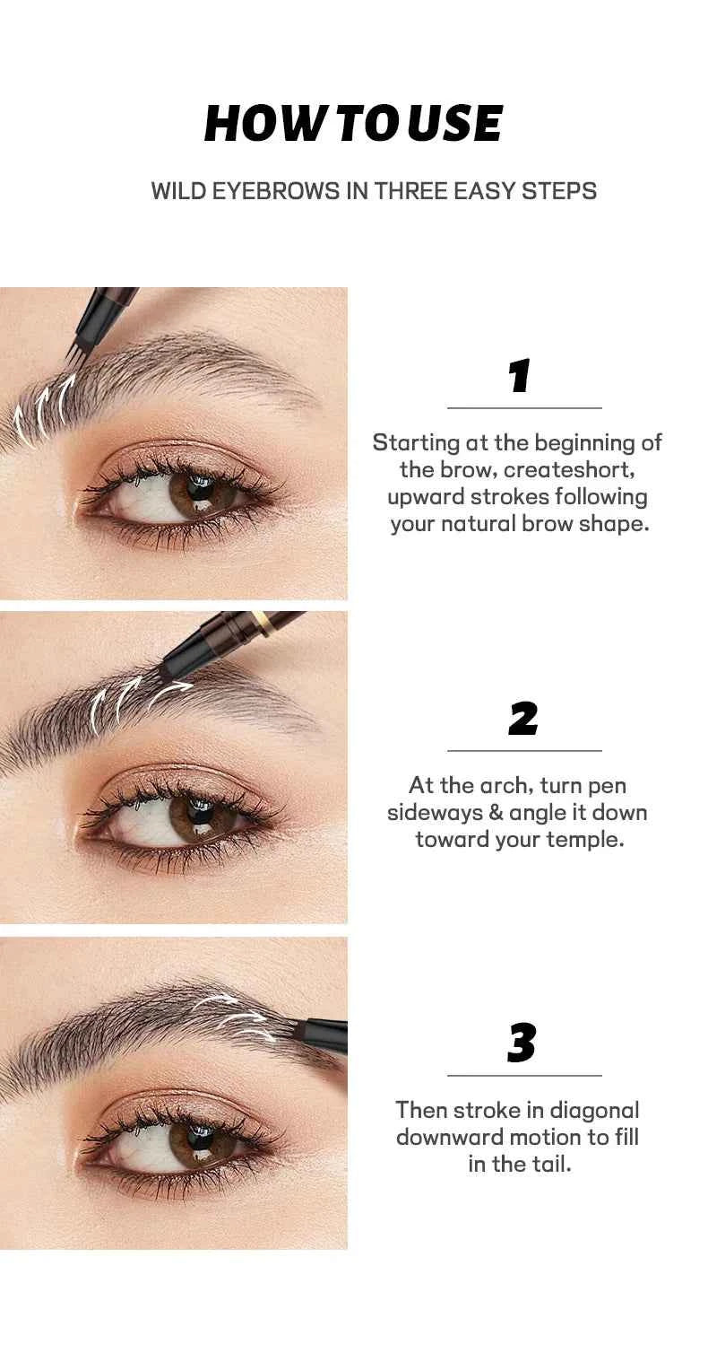 High Quality 24 Hour Four Forks Natural Water Resistant Liquid Eyebrow Pen Makeup Non-Blotting 4-Split Eyebrow Pencil Cosmetics
