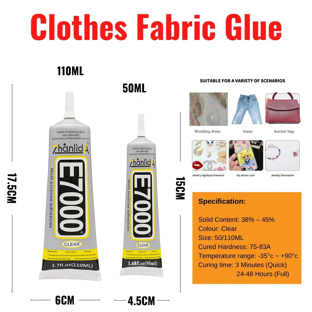 E7000 Clear Fabric Adhesive - Versatile Glue for Wedding Dresses, Leather Bags, Diamonds & Glass