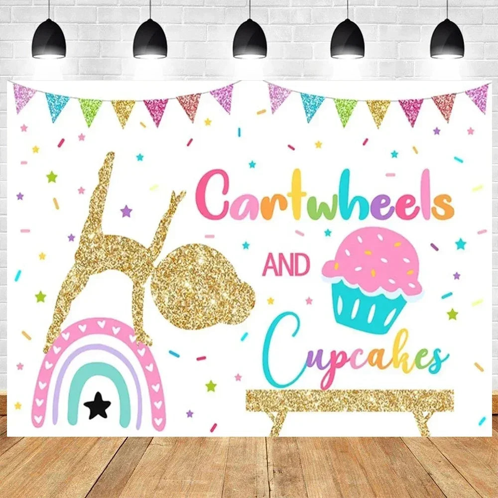 Let's Flip Athlete Gymnast Gymnastic Theme Jump Tumble Play Gymnast Rhythmic Gymnastic Girl Birthday Party Baby shower Backdrop