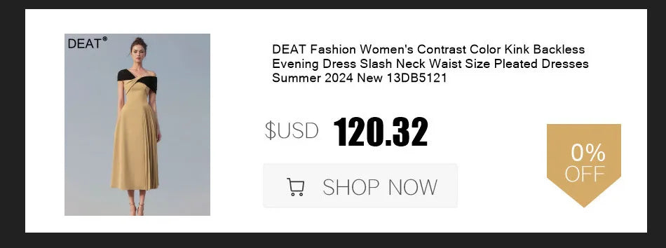 DEAT Women's Slim Dress with Diamond Folds & Zipper - Sleeveless Round Collar Summer Style