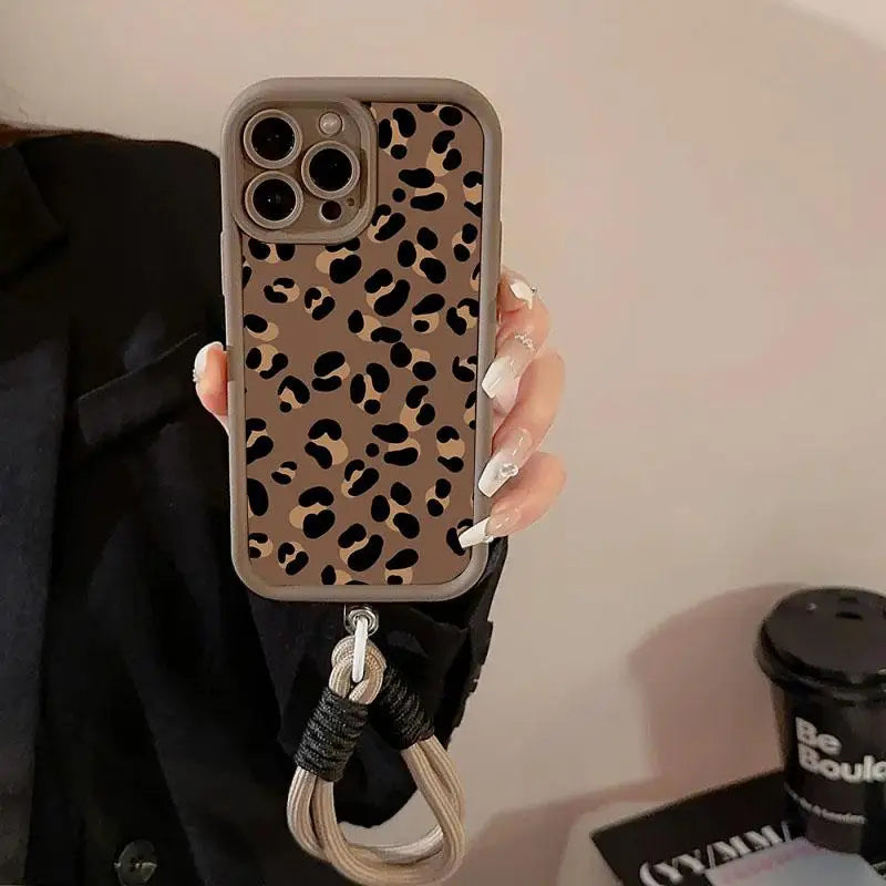 Leopard Print Hang Strap Case for OPPO Reno 12F 11F 10 5G 11 12 8 Pro 8T Reno 7 4G 5 6 Lite A60 A78 A58 A77 A57 A98 A38 A18 A17
