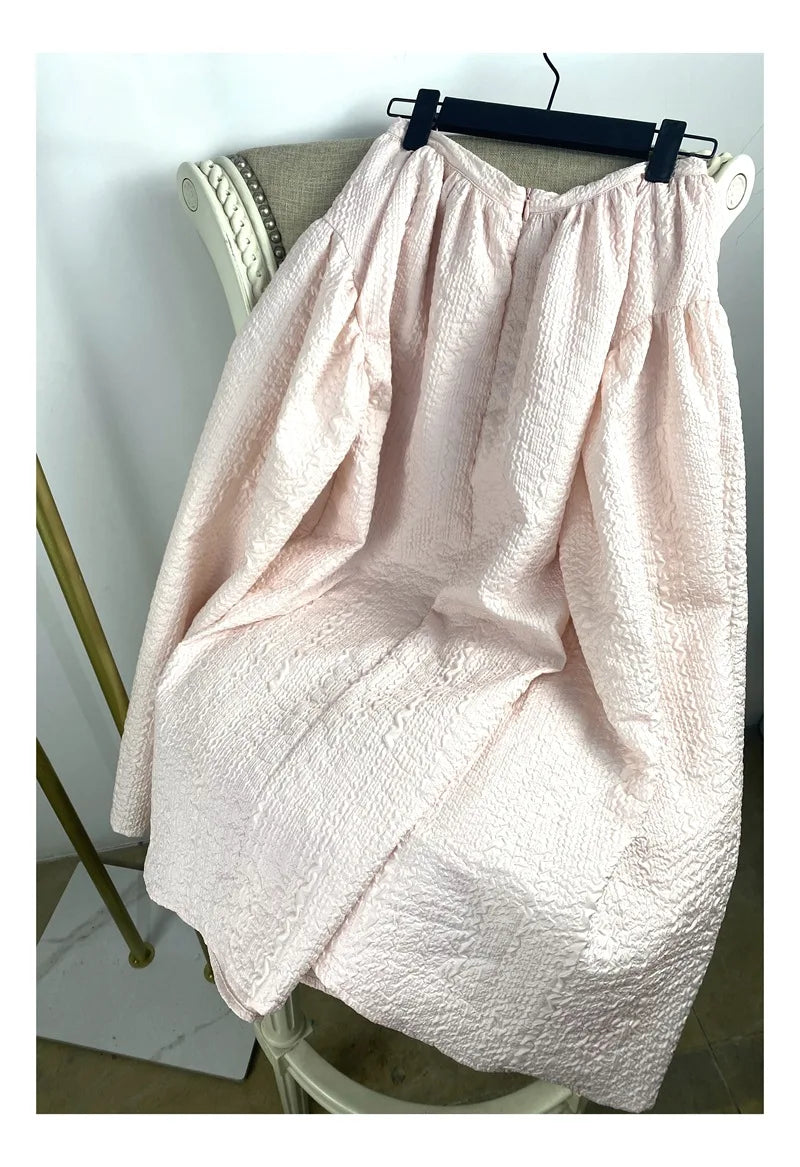 Elastic Waist A-Line Party Bubble Skirt Solid Color Big Hem Puffy Midi Skirt Evening Dress Daily Casual Women Outerwear Clothing