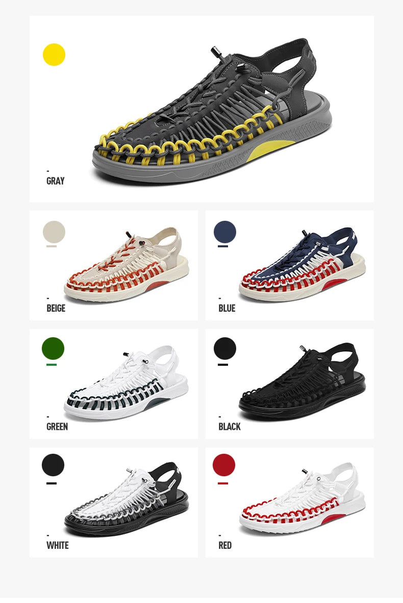2023 Summer Men's  Sandals Lace Up Hand Woven Sandals Thick Soled Soft Non Slip Casual Shoes High Quality Couple Beach Shoes