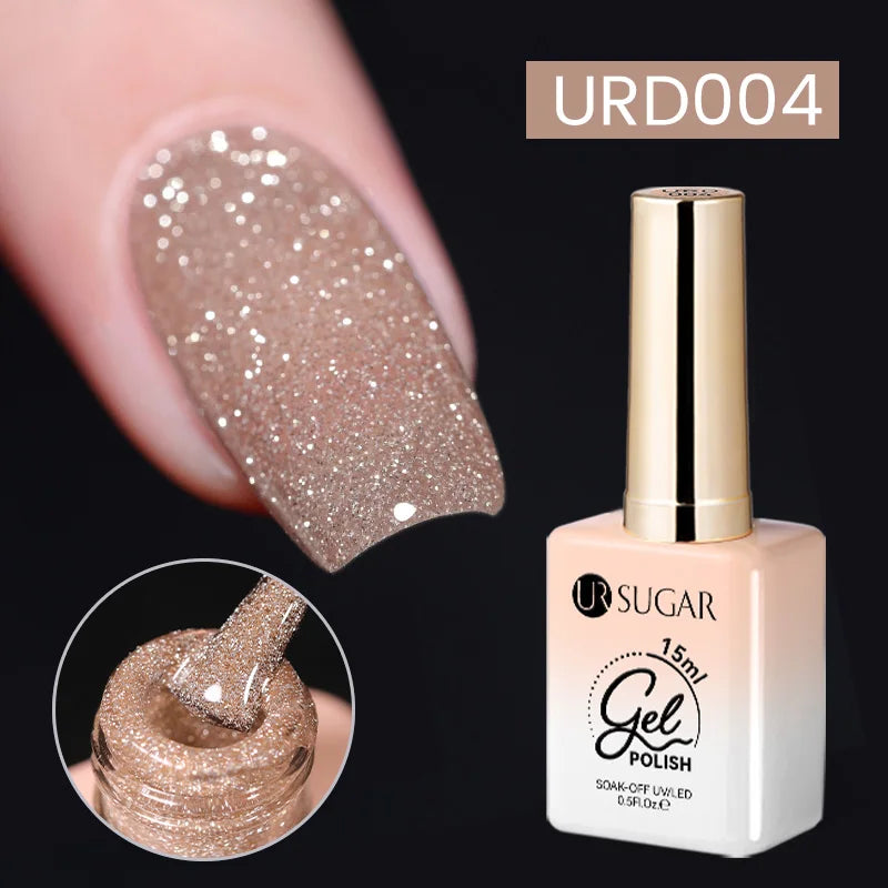 UR SUGAR 15ml  Autumn Winter Red Cat Magnetic Gel Nail Polish White Dopamine Nail Sparkling Glitter Soak Off UV LED for Manicure