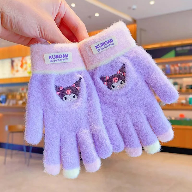 Sanrio Gloves Kawaii My Melody Kuromi Cold-Proof Winter Finger Gloves  Warm Children Toddler Christmas Gifts
