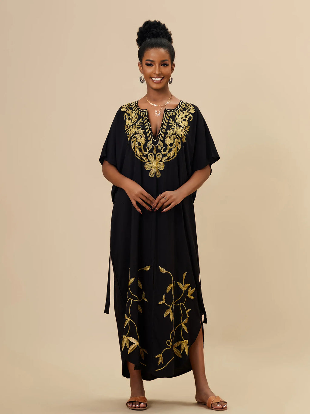 Embroidered Bathing Suit Kaftan Dresses Summer Outfit for Women Swimsuit Cover Ups Beach Caftan Maxi Dress