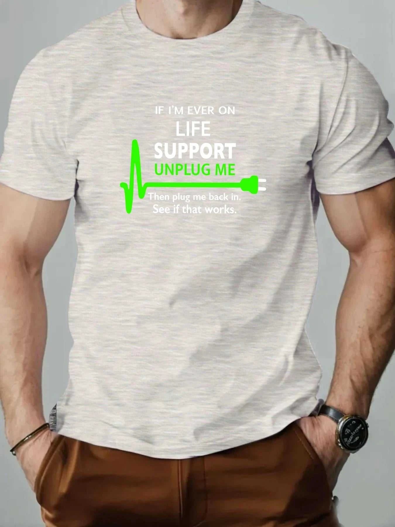 100% Cotton Men's Round Neck T-shirt Creative "Life Support Unplug" Socket Graphic Print Breathable Casual Loose Oversized Tee The jack market .AU The jack market .AU Men Fashion $ 39 14:1254#Light Blue;200007763:201336100;5:361386