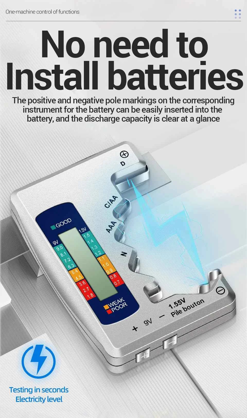 Battery Testers LCD Display ANENG Volt Capacity Check C  AA AAA D N 9V 1.55V Universal Button Cell Capacitance Detector Tools