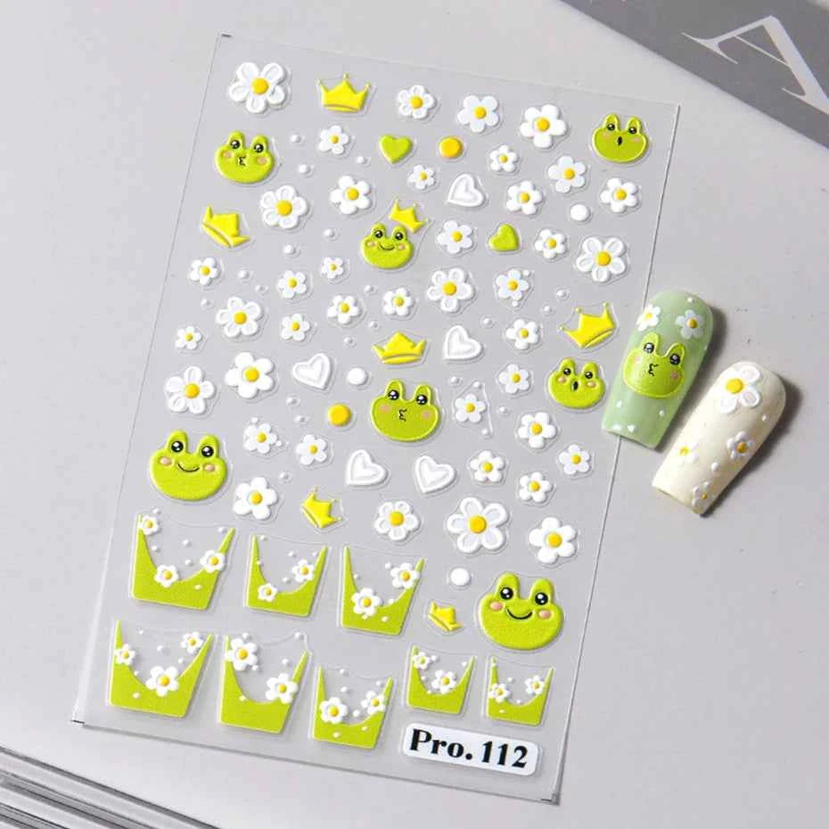 Daisy Dreams Nail Stickers - 5D White Flower & Bee Design, Self-Adhesive Acrylic Decals for DIY Manicure Magic
