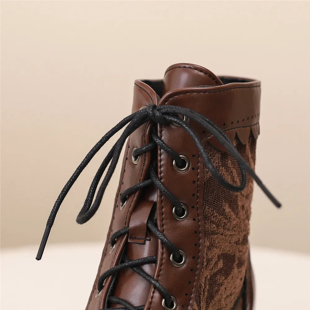 2025 New Lace Up Ladies High Heel Shoes Strange Steampunk Boot Victorian Ankle Boots Women Pointed Toe Thick Soled Short Boots