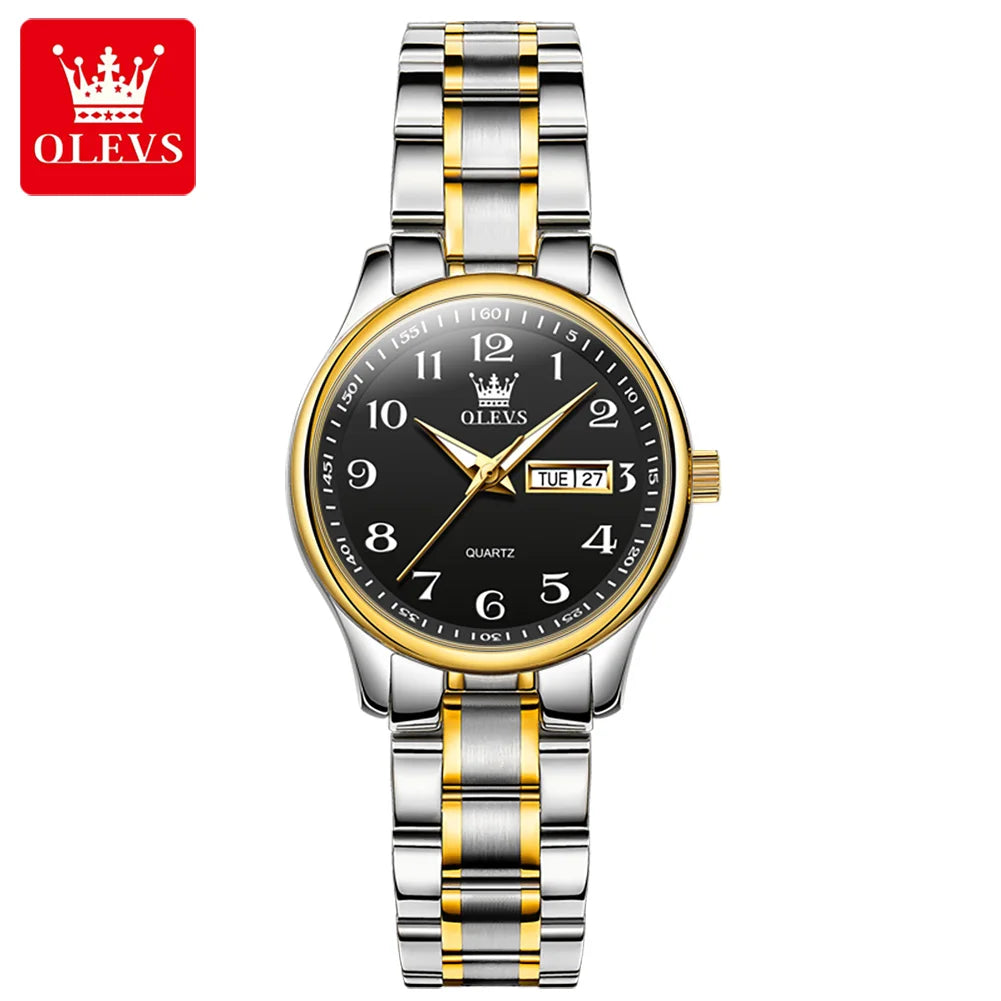 OLEVS Elegant Women's Quartz Watch - Luminous, Waterproof Stainless Steel Dress Wristwatch with Week & Date Display