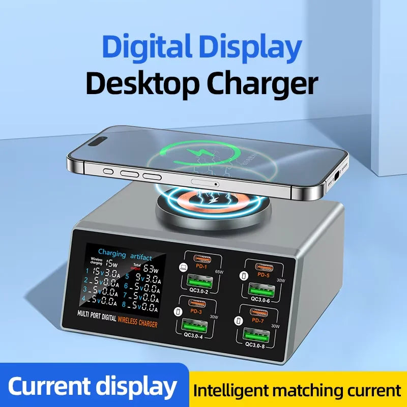 New 140W Multi-Function Charger Wireless Charger 8-Port PD+QC USB Type-C Quick Charger Home Travel Office Convenient - Jack market 1988Jack Market 1988