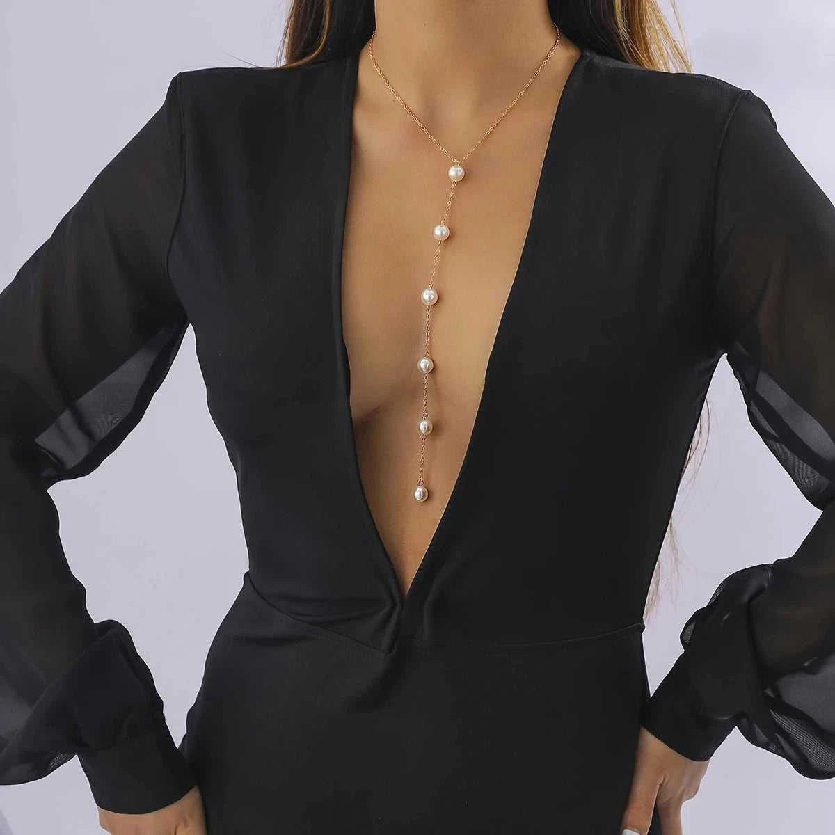 IngeSight.Z Simple Long Imitation Pearls Back Necklace For Women Sexy Tassel Harness Bikini Chest Chain Body Jewelry Mujer The jack market .AU The jack market .AU Jewellery & Chains $ 48 200001034:203027829#JS05178