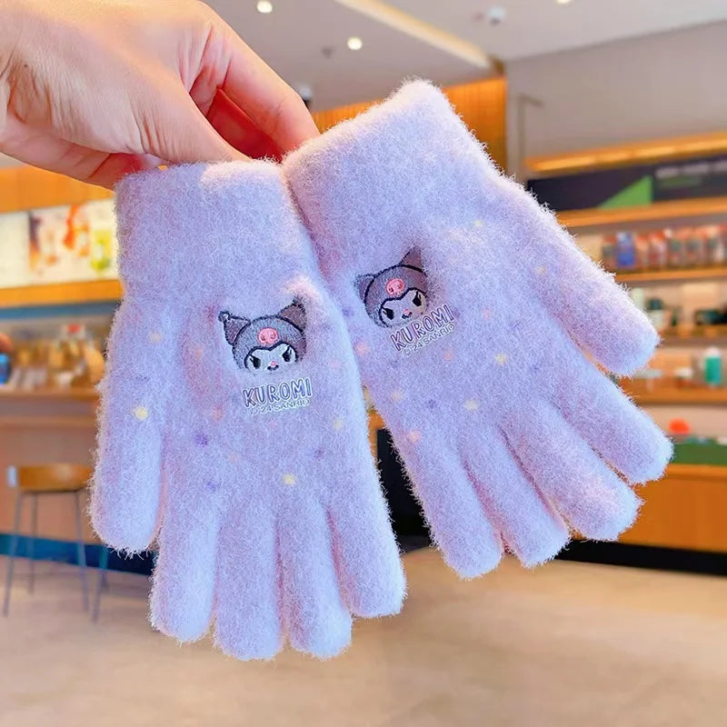 Sanrio Gloves Kawaii My Melody Kuromi Cold-Proof Winter Finger Gloves  Warm Children Toddler Christmas Gifts