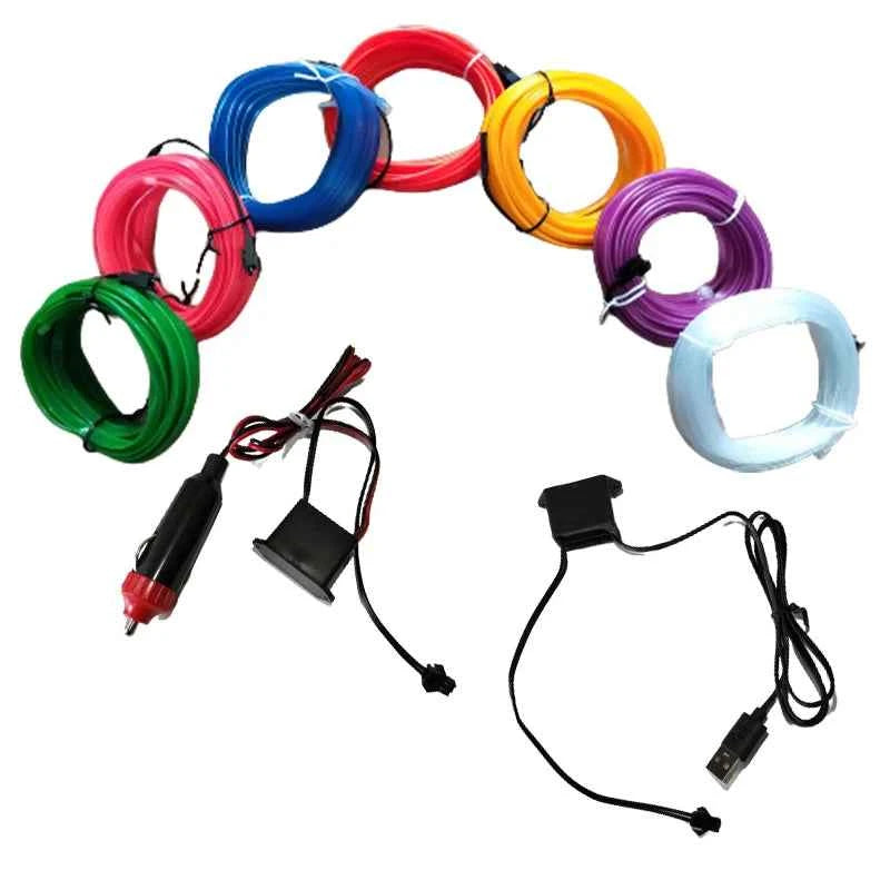 Car Ambient Lamp LED Neon Cold Light Auto Interior Mouldings Atmosphere Lights Refit Decoration Strips Shine Usb/Cigarette Drive
