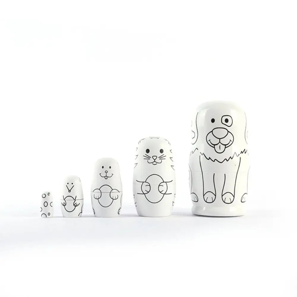 Rabbit 5Pcs/Set Animal Matryoshka Doll Wood Smooth Wooden Stacking Dolls Line Dog Panda Girls Russian Doll Christmas