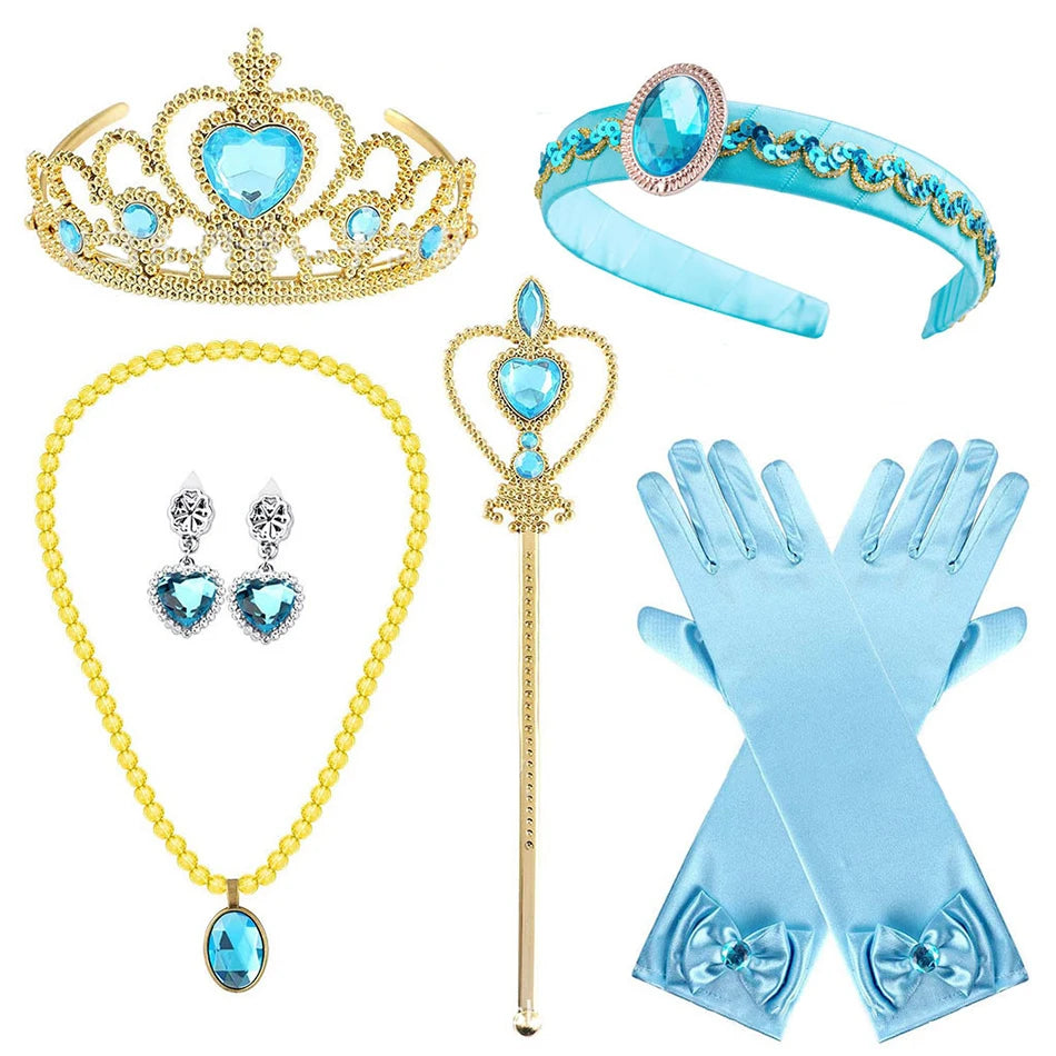 Girls Princess Dress Accessories Gloves Wand Crown Jewelry Set Princess Wig Braid Princess Dress Costume Cosplay Accessories