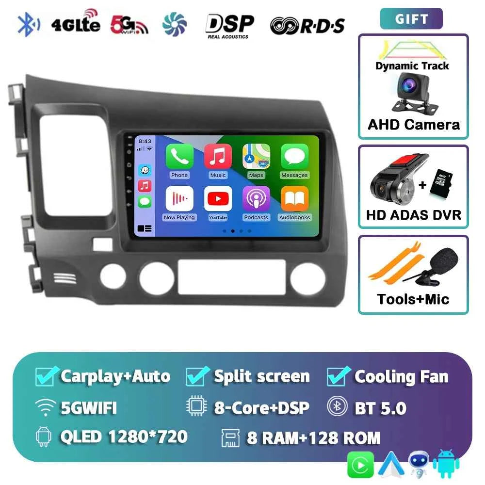 Android 15 Car radio For Honda Civic 8th 2005-2011 Carplay Android auto Qualcomm Car stereo Multimedia player 4G wifi 48EQ 2 din