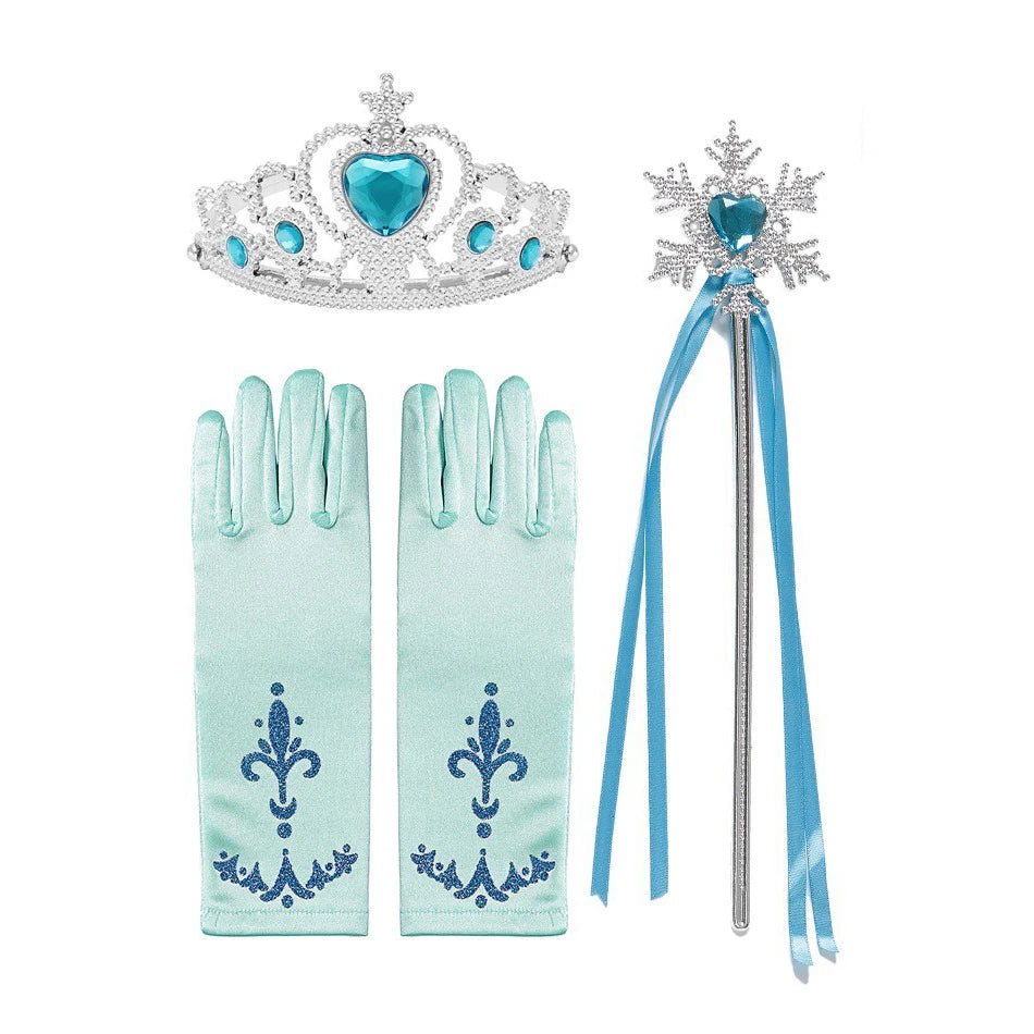 Girls Princess Dress Accessories Gloves Wand Crown Jewelry Set Princess Wig Braid Princess Dress Costume Cosplay Accessories