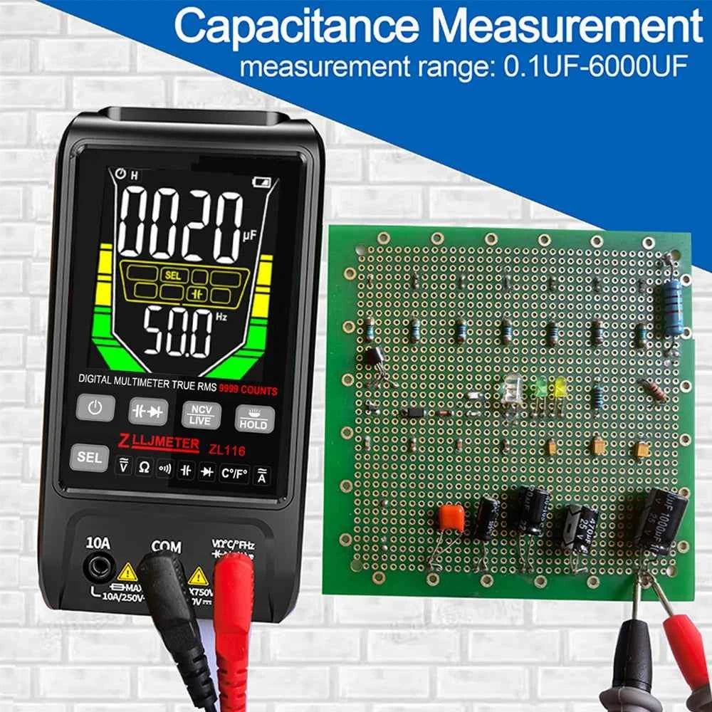 SmartTech USB Rechargeable Digital Multimeter - True RMS, AC/DC Current, Capacitance, Temperature, Auto Range