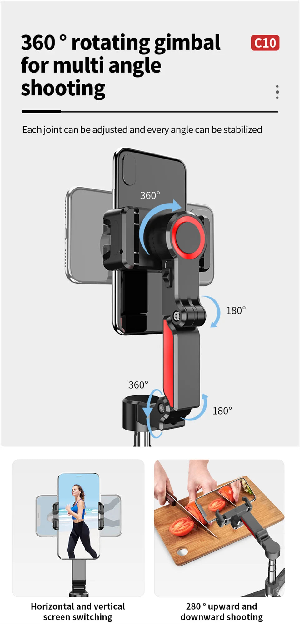COOL DIER C10 AI face tracking Gimbal For Phone Stabilizer, 360 Auto Rotation Desktop Follow Gimbal with Remote for Smartphone