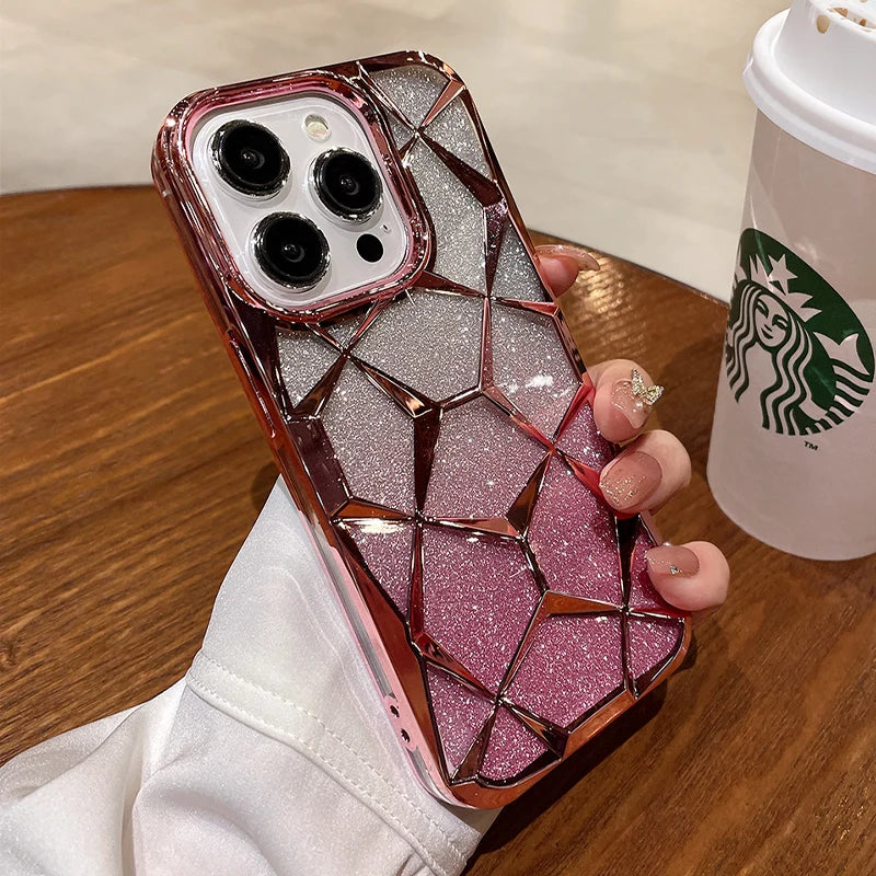 Ins Glitter Cube Diamond Case for iPhone 11-15 Pro Max & Plus - Soft Bling Cover for Ultimate Luxury & Protection