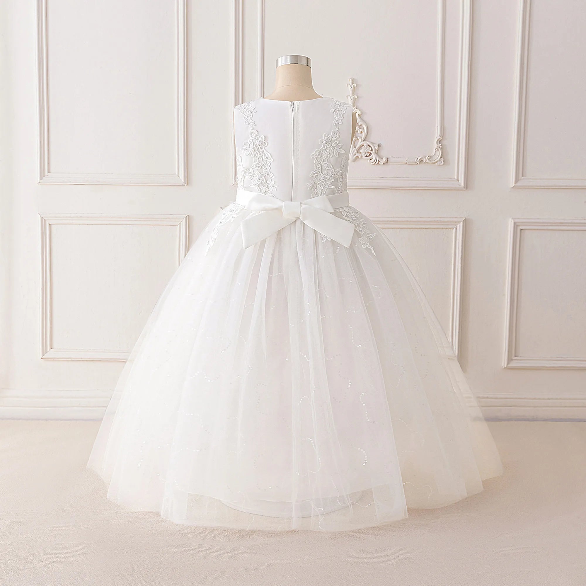 Fashion Flower Bridesmaid Girls Dress Elegant Bow Wedding Evening Princess Birthday Party Dress Graduation Baptism Kids Clothing