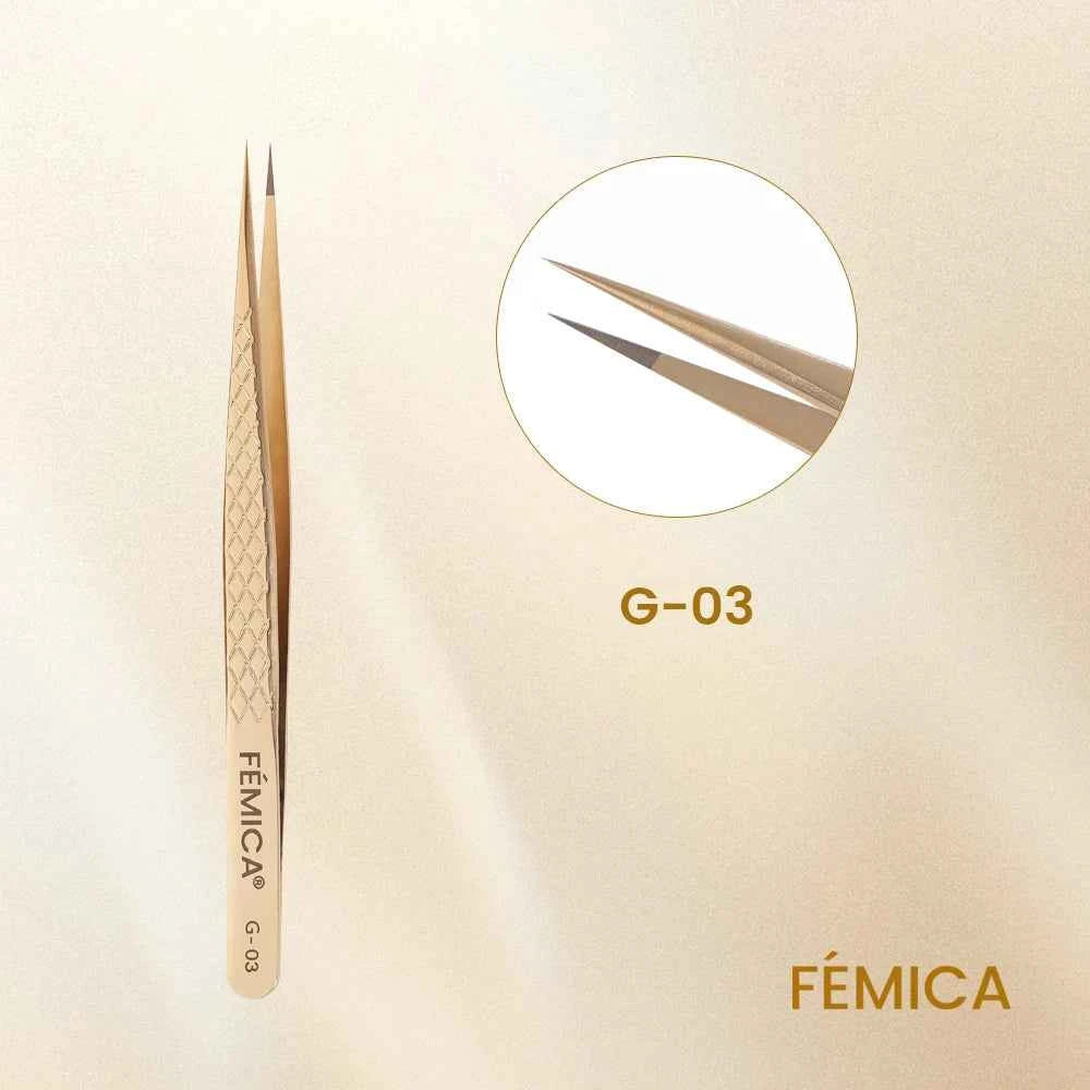 Femica Precision Anti-Slip Eyelash Tweezers for Flawless Volume Lash Extensions & Eyebrow Grooming