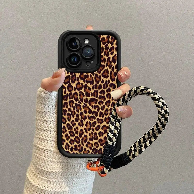 Leopard Print Hang Strap Case for OPPO Reno 12F 11F 10 5G 11 12 8 Pro 8T Reno 7 4G 5 6 Lite A60 A78 A58 A77 A57 A98 A38 A18 A17
