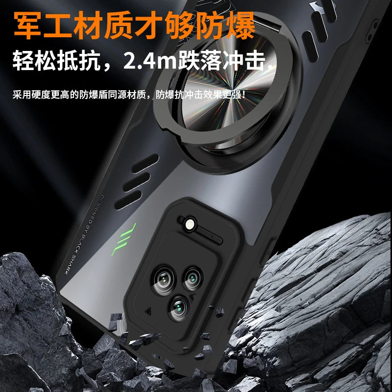 Magnetic 360° Rotation Stand Phone Case For Black Shark 5 Pro 5RS Case Graphene Heat Dissipation Transparent Cover